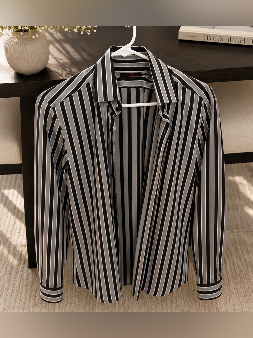 Jared Lang Black and Gray Striped Shirt